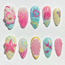 Set of colorful nail art designs on a white background, Obroi