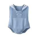 Spring Autumn Knit Rompers for Newborn Babies Unisex Kids Blue Navy Collar Sleeveless Knittes Bodysuits Children Jumpsuits