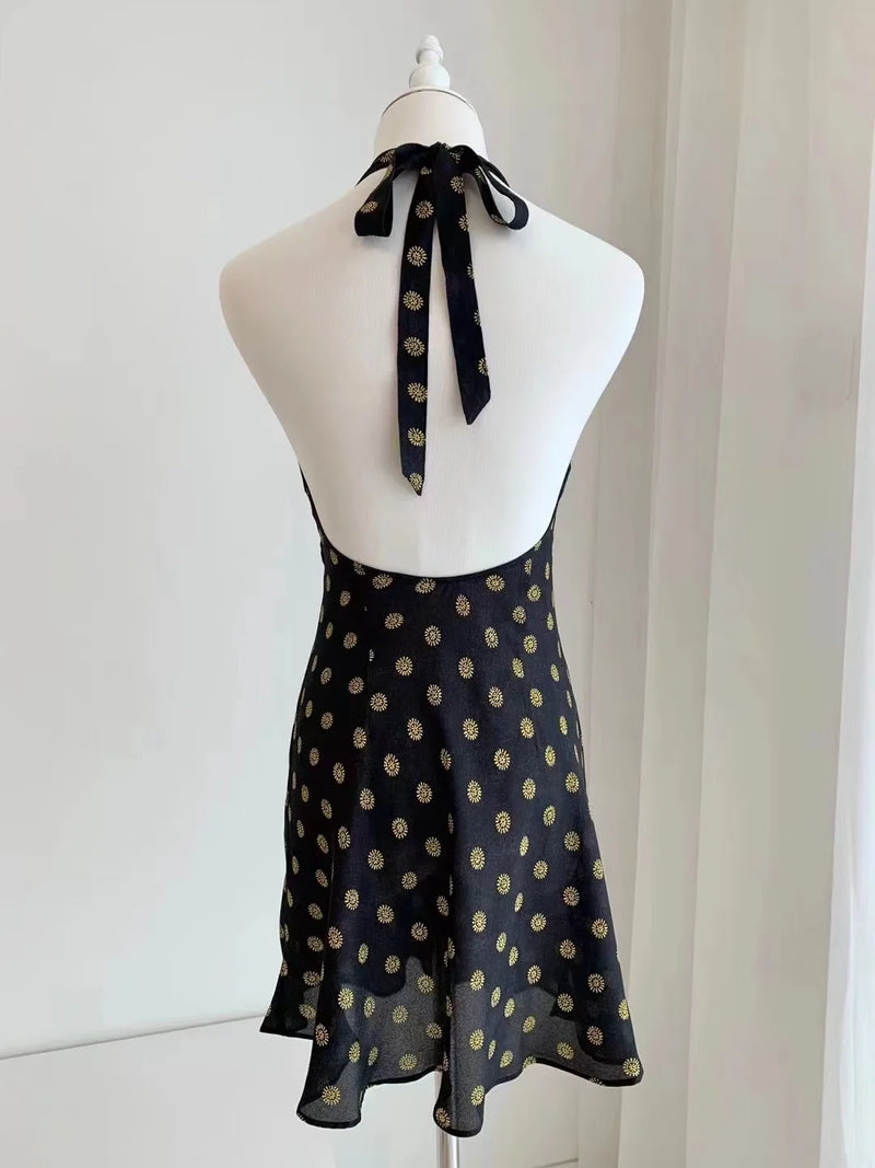 Women Mini Dress Halter V-Neck Sleeveless Backless Strapless dress