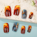 24 Pcs Nails for Girls Red Yellow Flowers Fallen Leaves Nails