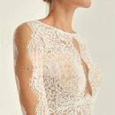 Wedding Dresses Beautiful Applique Long Full Sleeves Open Back Button Design Mermaid Train Bridal Gown