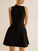 Slimming Dress For Women Round Neck Sleeveless High Waist Minimalist Dresses Female