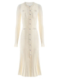Knitted Cardigan Dresses for Women Round Neck Spliced Single Breasted Dresses Female