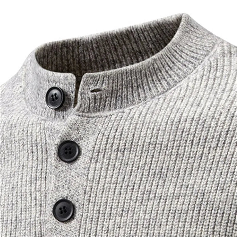Winter Men's Knitted Pullovers Button Stand Collar Knit Sweater Men Warm Casual Sweater