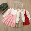Autumn Kids Jersey Dress 2-6T Cute Color Block Puff Sleeve Girls Princess Dress Bow Sweet Children Outwear Clothes
