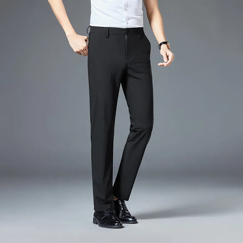 Suit Pants Men Business Smart Casual Pleated Slim Fit Trousers Streetwear