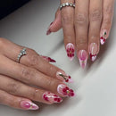 Flowers Silver Lines Wearable Nail Art Short Round False Nails Detachable Finished Fake Nails Press on Nails