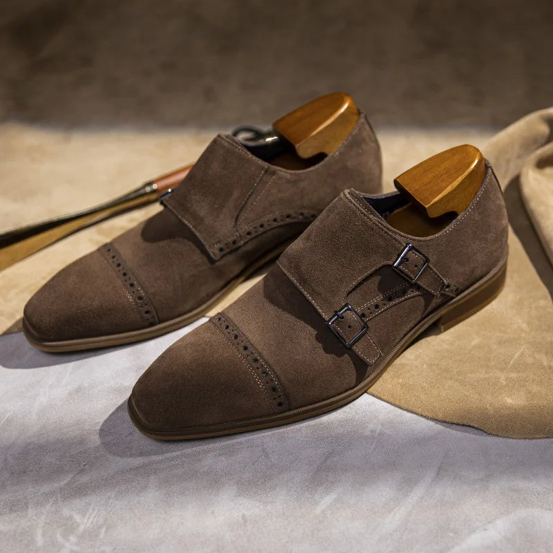 Shoes Genuine Leather Double Buckle Monk Strap Men Shoes Classic Italian Leather Shoes Men