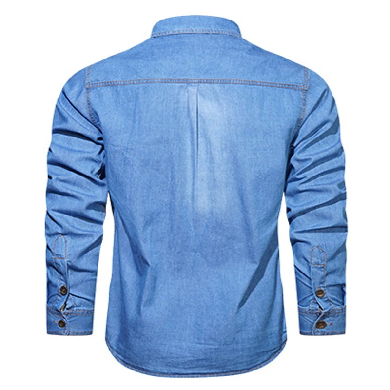 Men's Spring Denim Thin Shirt Soft Cotton Slim Fit Jeans Cowboy Streetwear Male Autumn Shirts