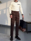 Casual Men Ribbed Trousers Autumn  Corduroy Pants For Men Belt Lace-up Slim Fit Pants