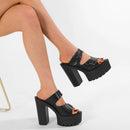 Heeled Sandals for Women Dress Pumps Double Buckle Strap Design High Heels Sandals