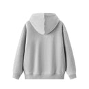 Obroi Gray hoodie with a brand logo on the back against a white background