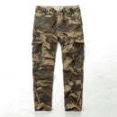 Mens Cargo Pants Camouflage Cotton Pockets and Leg Opening Zipper Loose Trousers
