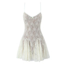 Women Spaghetti Straps Lace Dresses Black Beige Backless Hollow Out A-line Mini Dress Night Out Robe