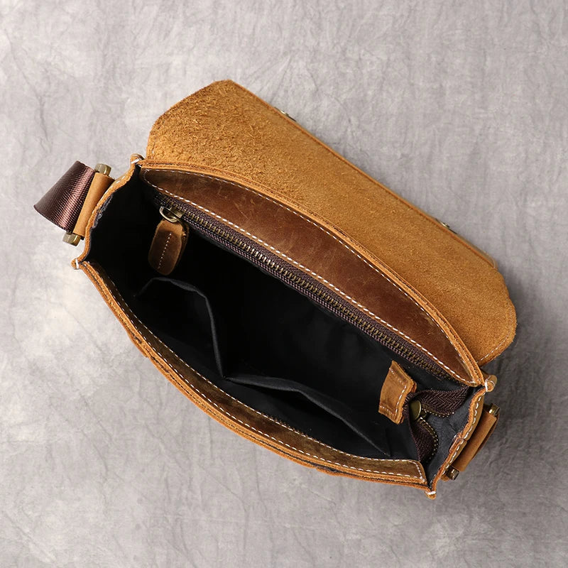 Leather Shoulder Bag Men's Bag Brown Crossbody Casual Magnetic Buckle Flap Shoulder Bags