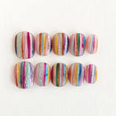 10pcs Rainbow Glitter Stripe Press On Nails Pastel Square Short Handmade Fake Nails Colorful Decor Nail Spring