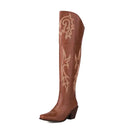 Thigh Boots Women Toe Heels 7cm Embroider Leisure Female