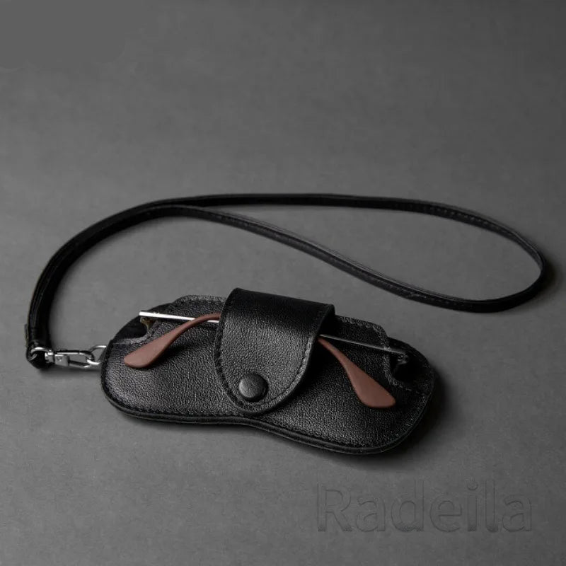 Leather Glasses Storage Bag with Neck Hanging Sunglasses Portable Pressure Resistant Frame Eyeglass Case