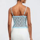 Women Lace Camisole Sleeveless Crop Tops Backless Button Closure Slim Fit Summer Sheer Tops Tank Vest Streetwear