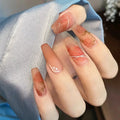 Rose Press on Nails Relief Coffin Acrylic False Nail Sweet Butterfly Pearl Fake Nails Pink Gradient Nail
