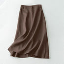 Women Elegant Cotton Skirts Autumn High Waist Casual Button A-line Midi Skirts