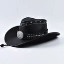 Vintage Leather Cowboy Hat Western Roll Brim Hat for Men