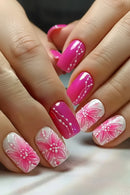 24pcs Wearable Nails Art Finished Pink Short Square Press on Nails Tips Spring Flower Ballet Nail Sets