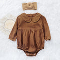 Solid Romper Baby Infant Clothes Girl Cute Bodysuit with Peter Pan Collar Cotton Jumpsuit Set Children