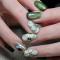 24Pcs Short Ballet False Nails with Red Flower Design Green Ins Wearable Press-on Nails