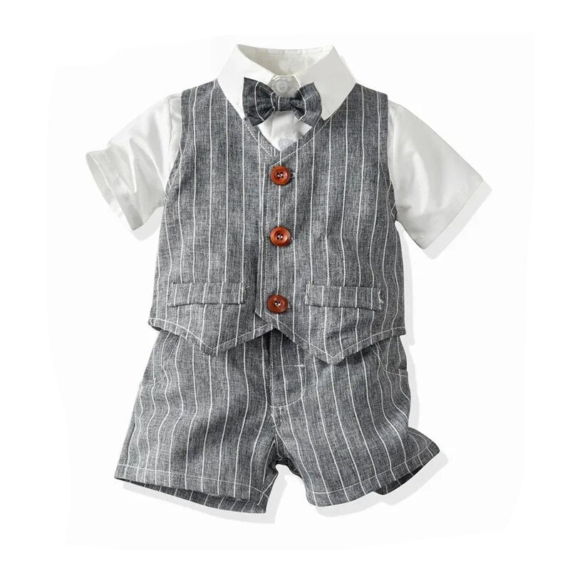 Children Boys Clothes Set Summer Spring Wedding Birthday Short-Sleeve TShirt+Vest+Pants For 1-6T Kids Outfits Handsome Costumes