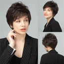 Women Short Straight Layered Wigs With Bangs Dark Brown Human Hair Mixed Wigs Hair