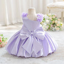 Lavender Purple Satin Kid Dress One Shoulder Pleated Waist Bubble Skirt Toddler Wedding Flower Girl Gown