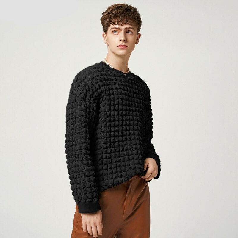 Well Fitting Tops Men Solid Jacquard Stylish Male Comfortable Long-sleeved T-shirts