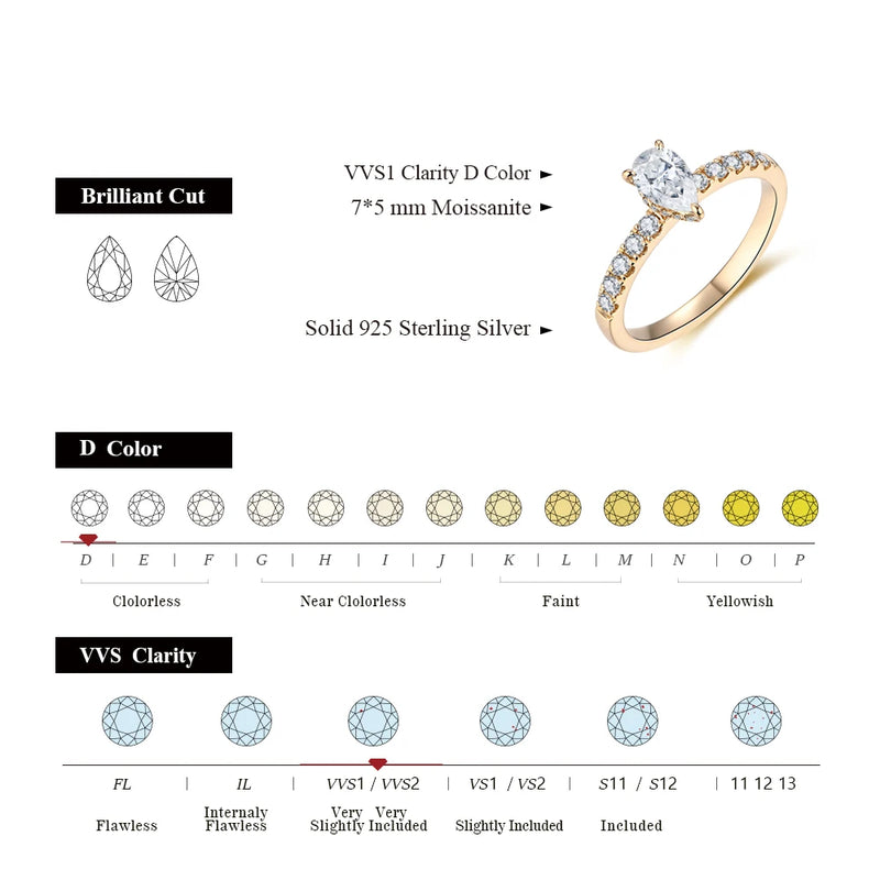 Pear Shape Engagement Ring Promise Wedding Rings For Women Trends Jewellery Gift