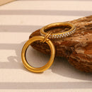 Stainless Steel White Cubic Zirconia Inlaid Double Layer Ring Waterproof Jewelry Gifts