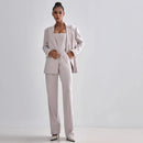 Top Blazer Pants Sets 3 Pieces For Women Solid Jacket Crop Tops High Waist Pocket Pant Lady Office Set