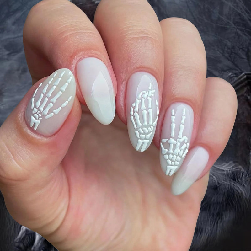 Halloween Scarlet Red Halo Dyeing Fake Nails Pumpkin Skeleton Detachable Finished False Nails Press on Nails