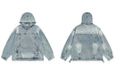 Men Vintage Hooded Denim Jacket Streetwear Hip Hop Solid Distressed Pullover Coat Casual Loose Jackets