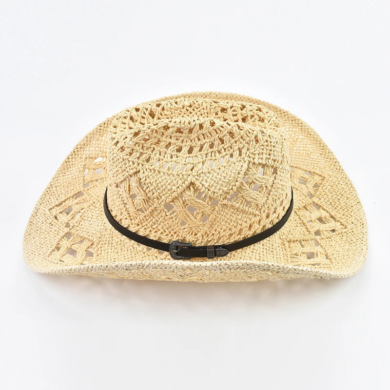 Western Style Straw Hat Summer Hollowing Out Travel Beach Sun Hat Jazz Hat