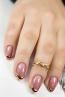 Gold French Nails Patches 24Pcs Pink Short Round Press On Nails Women and Girls Charm DIY Manicure Nails
