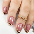 Gold French Nails Patches 24Pcs Pink Short Round Press On Nails Women and Girls Charm DIY Manicure Nails