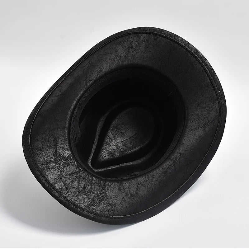 Hat Faux Leather Gentleman Jazz Hats for Men Women Panama Hat
