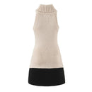Women Sleeveless High Neck Patchwork Knit Dress Autumn Mini Robe