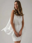 White Cotton Women's Blouse Summer Blouses Elegant Ruffled Loose Open Back Blouses
