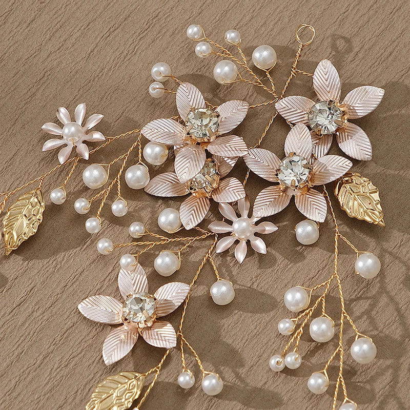 Handmade Blossom Headpiece Wedding Pearls Headbands Bridal Jewelry Hair Accessories for Women Hairstyle