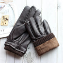 Men's Real Leather Skin Winter Warm Lining Button Wrist Driving Riding Touch Screen Gloves