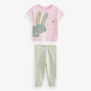 Children's outfit with pink shirt and floral pants on a white background, Obroi