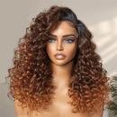 Glueless Ombre Brown 26 Long Soft Natural Preplucked kinky Curly 180Density Lace Front Wig For Women