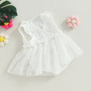 0-18M Toddler Infant Baby Girls Romper Sleeveless V Neck Flower Heart Tulle Patchwork Infant Bodysuit Jumpsuit Summer Clothes