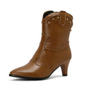 Brogue Design Women Shoes Brown White Pointed Toe Mature Ladies Pumps Retro Ankle Boots